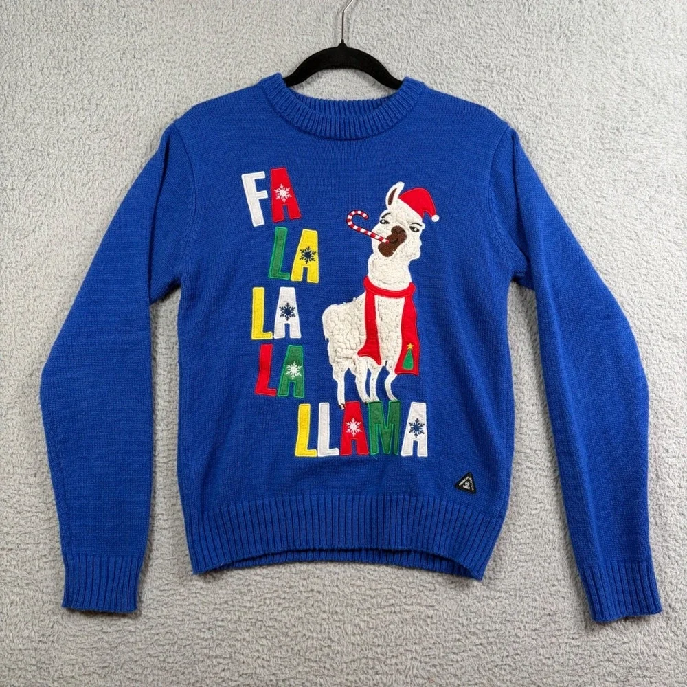 American Stitch Fa La La Llama Blue Ugly Christmas Sweater Holiday Size Small